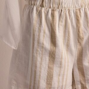 JDY White and Tan Striped Linen Shorts
